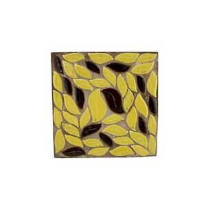 Vintage Mid-Century Yellow Brown‎ Leaves Mosaic Tile Trivet Hot Plate Pots Pans